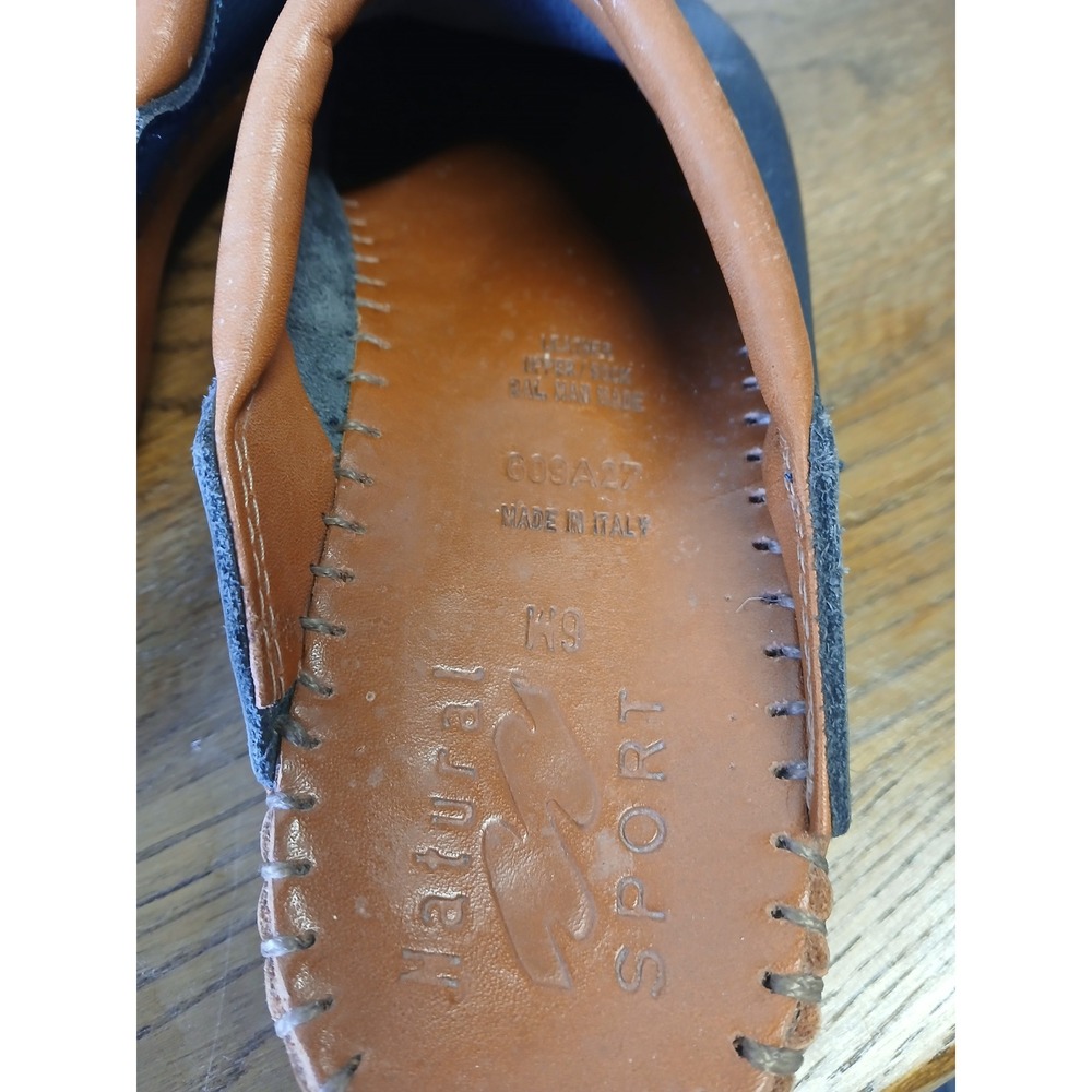 Italian Leather blue clogs natural sport size 6M - Picture 3 of 6